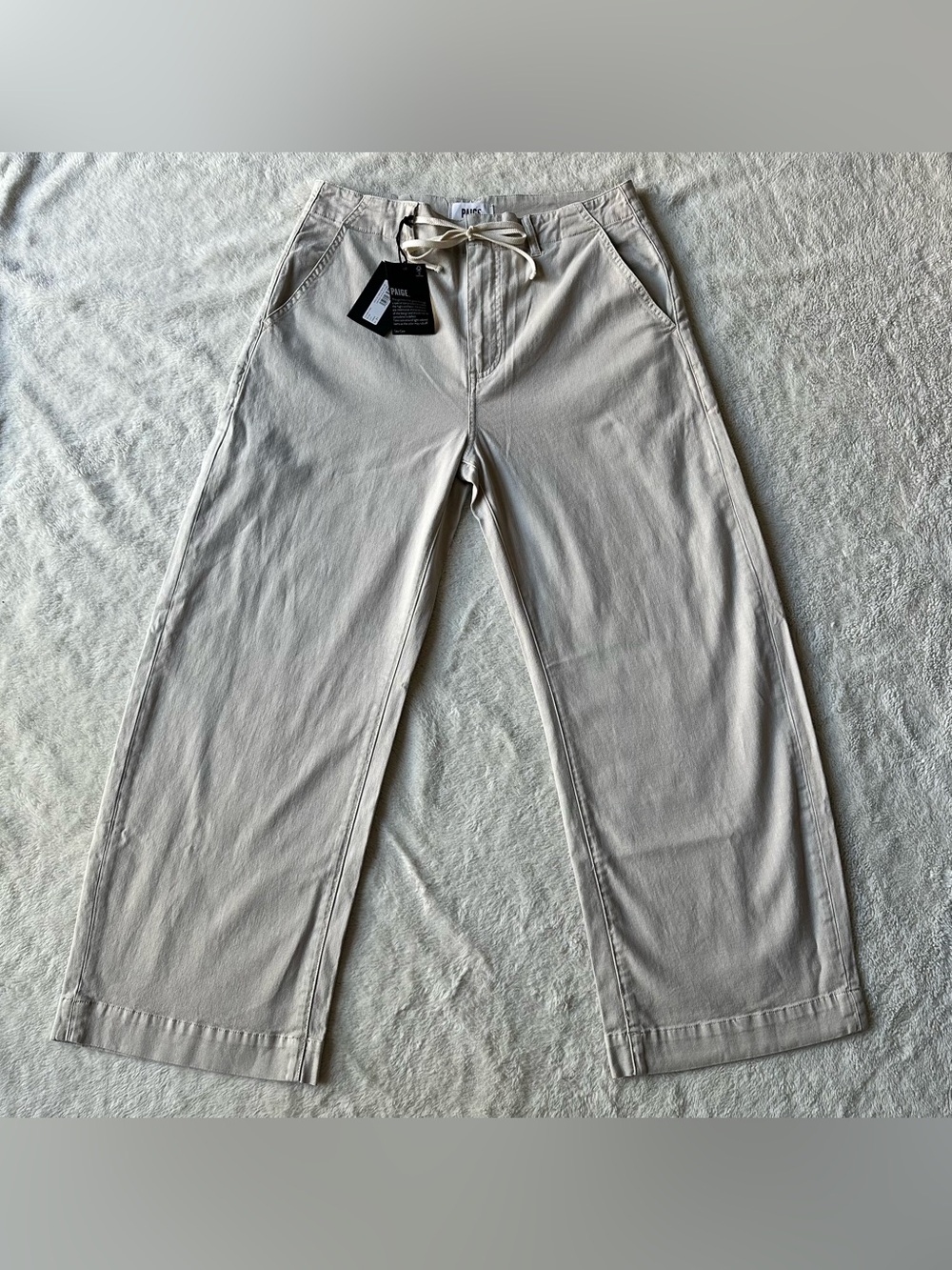 PAIGE Arellia Ankle With Tie Barrel Leg Pants Sz 31 Pumice Stone Preppy NWT